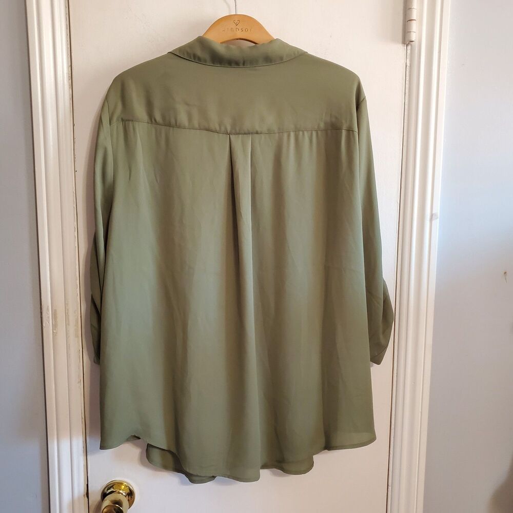 Torrid Harper Georgette Green Pullover top Roll Tab Sleeve size 3X Office Casual - Picture 5 of 14